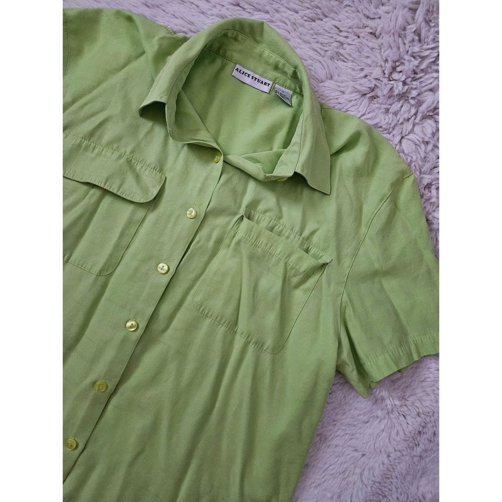 Alice Stuart Vintage Lime Green Short Sleeve Button Down Shirt Large Y2K